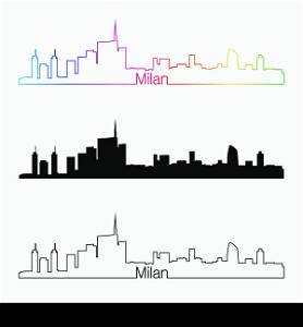 Milan skyline linear style with rainbow in editable vector file