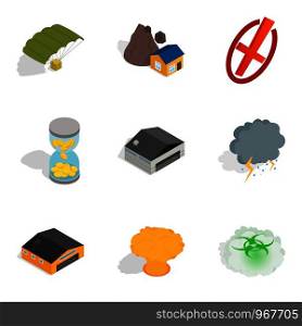 Militarist icons set. Isometric set of 9 militarist vector icons for web isolated on white background. Militarist icons set, isometric style