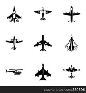 Military air transport icons set. Simple illustration of 9 military air transport vector icons for web. Military air transport icons set, simple style