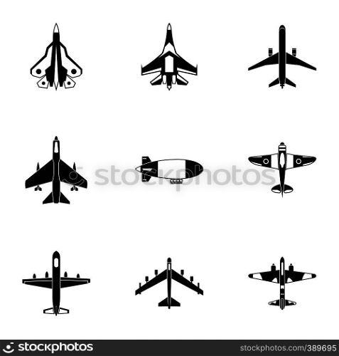 Military aircraft icons set. Simple illustration of 9 military aircraft vector icons for web. Military aircraft icons set, simple style