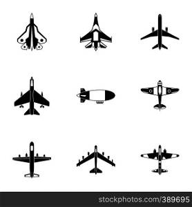 Military aircraft icons set. Simple illustration of 9 military aircraft vector icons for web. Military aircraft icons set, simple style