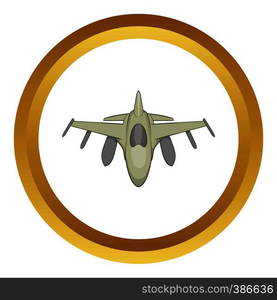 Military aircraft vector icon in golden circle, cartoon style isolated on white background. Military aircraft vector icon