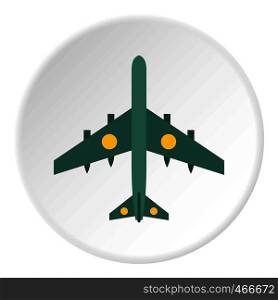 Military aircraft with missiles icon in flat circle isolated on white background vector illustration for web. Military aircraft with missiles icon circle