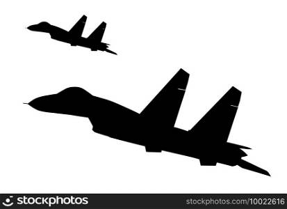 Military aircrafts flying. Vector silhouettes. Vector fighters