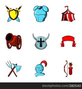 Military armor icons set. Cartoon illustration of 9 military armor vector icons for web. Military armor icons set, cartoon style