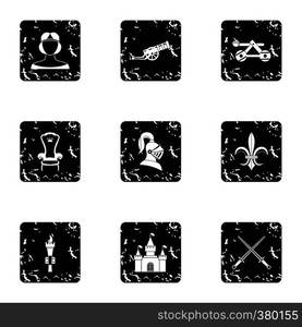 Military armor icons set. Grunge illustration of 9 military armor vector icons for web. Military armor icons set, grunge style