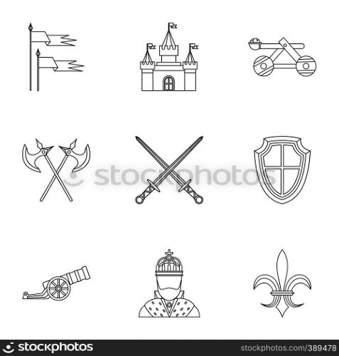 Military armor icons set. Outline illustration of 9 military armor vector icons for web. Military armor icons set, outline style