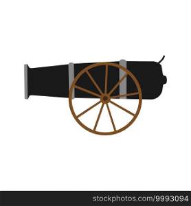 Military artillery cannon army weapon gun vector illustration. Isolated white artillery cannon wheel battle icon old. Defence heavy antique power bomb vehicle. Attack machine ballistic sign ordnance