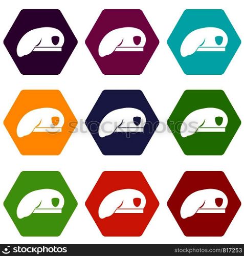 Military beret icon set many color hexahedron isolated on white vector illustration. Military beret icon set color hexahedron