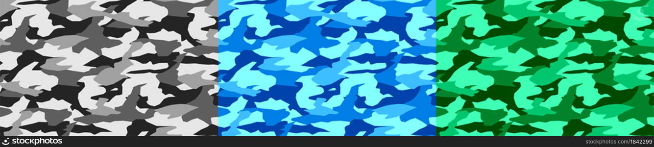 military camouflage texture in multiple colors. Seamless pattern for textiles. Vector