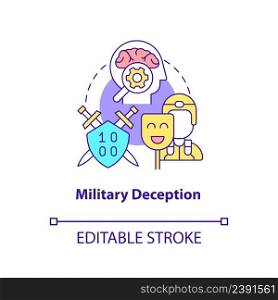 Military deception concept icon. Mislead adversary. Information operations abstract idea thin line illustration. Isolated outline drawing. Editable stroke. Arial, Myriad Pro-Bold fonts used. Military deception concept icon