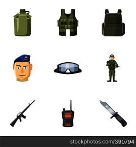 Military defense icons set. Cartoon illustration of 9 military defense vector icons for web. Military defense icons set, cartoon style