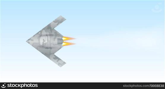 Military drone flying over sky background. Vector illustration