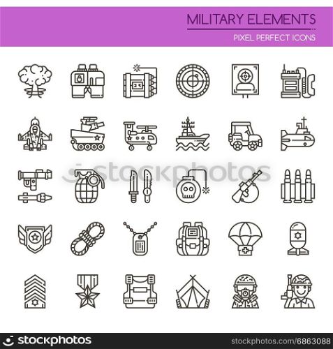 Military Elements , Thin Line and Pixel Perfect Icons