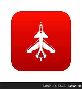 Military fighter jet icon digital red for any design isolated on white vector illustration. Military fighter jet icon digital red