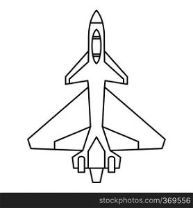 Military fighter jet icon in outline style isolated on white background vector illustration. Military fighter jet icon, outline style