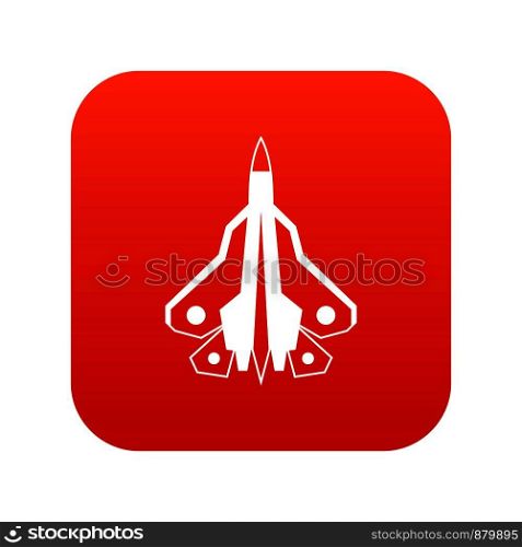 Military fighter plane icon digital red for any design isolated on white vector illustration. Military fighter plane icon digital red