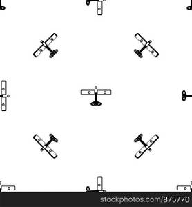 Military fighter plane pattern repeat seamless in black color for any design. Vector geometric illustration. Military fighter plane pattern seamless black