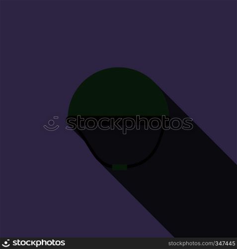 Military helmet icon in flat style on a violet background. Military helmet icon, flat style