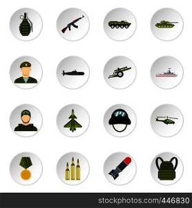 Military icons set. Flat illustration of 16 military vector icons set illustration. Military icons set, flat style