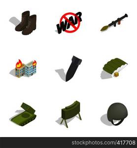 Military icons set. Isometric 3d illustration of 9 military vector icons for web. Military icons set, isometric 3d style