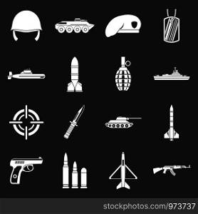 Military icons set vector white isolated on grey background . Military icons set grey vector