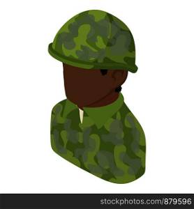 Military man african american icon. Isometric illustration of military man african american vector icon for web. Military man african american icon, isometric 3d style
