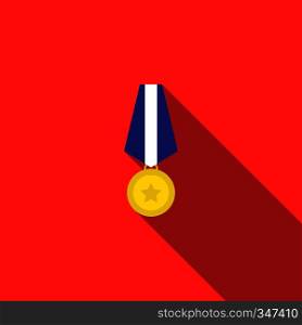 Military medal icon in flat style on a red background. Military medal icon, flat style