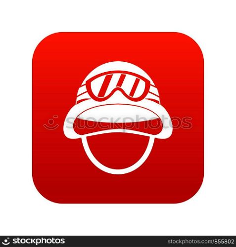 Military metal helmet icon digital red for any design isolated on white vector illustration. Military metal helmet icon digital red
