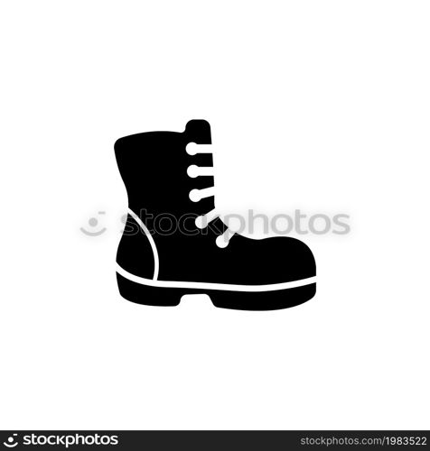 Military or Lumberjack Shoes, Hiking Boot. Flat Vector Icon illustration. Simple black symbol on white background. Military Worker Shoes, Hiking Boot sign design template for web and mobile UI element