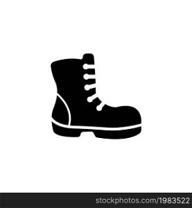 Military or Lumberjack Shoes, Hiking Boot. Flat Vector Icon illustration. Simple black symbol on white background. Military Worker Shoes, Hiking Boot sign design template for web and mobile UI element