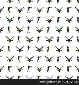Military seamless pattern with soldiers and guns. Combat seamless backgrouund. Vector illustration. Military seamless pattern with soldiers and guns