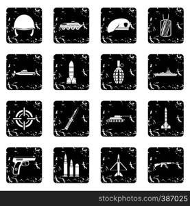 Military set icons in grunge style isolated on white background. Vector illustration. Military set icons, grunge style