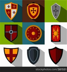 Military shield icons set. Flat illustration of 9 military shield vector icons for web. Military shield icons set, flat style