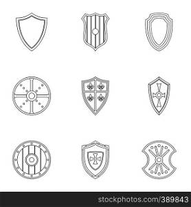 Military shield icons set. Outline illustration of 9 military shield vector icons for web. Military shield icons set, outline style