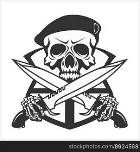 Military skull - chevron with daggers vector image