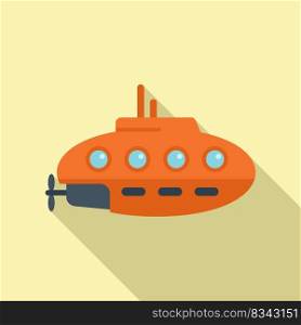 Military submarine icon flat vector. Underwater ship. Deep vehicle. Military submarine icon flat vector. Underwater ship