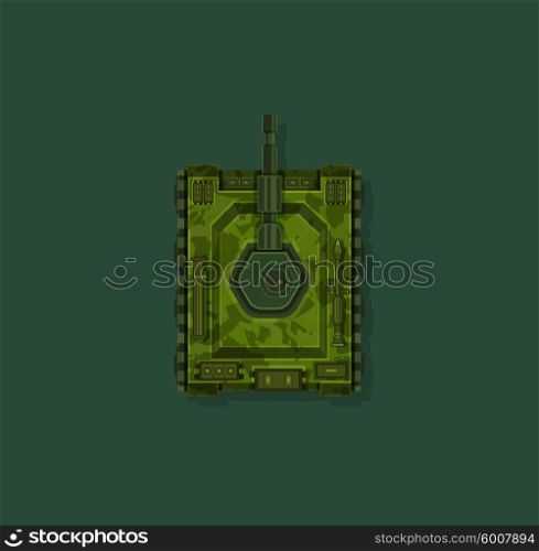 Military tank flat design background. Army tank, military vehicle, weapon army, war and battle, cannon armor, machine transport, armored transportation illustration. Green tank. Game tank