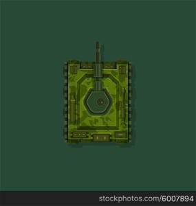 Military tank flat design background. Army tank, military vehicle, weapon army, war and battle, cannon armor, machine transport, armored transportation illustration. Green tank. Game tank