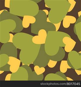 Military texture for love. Camouflage army seamless pattern from silhouettes of heart. Soldiers seamless background for soldier of love for Valentines day.