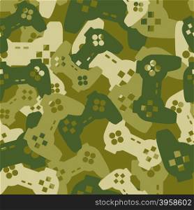 Military texture from gaming joysticks. Army seamless pattern gamepad. Vector Protective camouflage for soldier clothing gamer. Fun illustration Home sofa troops.