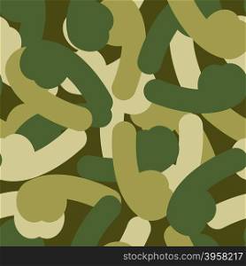 Military texture from penis. Army seamless pattern of sexual organ. Protective camouflage for soldiers. Ornament for clothes of sexual forces.