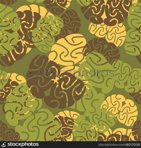 Military texture of brains. Camouflage army seamless pattern of brain. Soldiers seamless background for intelligent, scientific soldier.