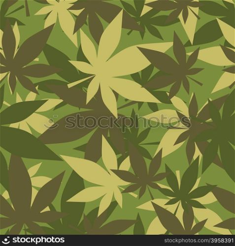 Military texture of marijuana. Soldiers camouflage hemp. Army seamless background from leaves of cannabis.