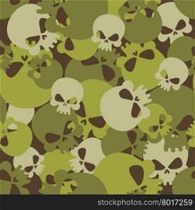 Military texture of skulls. Camouflage army seamless pattern from head skeletons. Scary seamless background for soldiers.