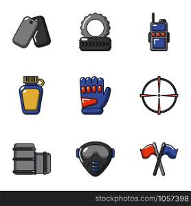 Military training icons set. Cartoon set of 9 military training vector icons for web isolated on white background. Military training icons set, cartoon style