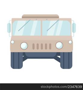 Military truck semi flat color vector object. Transporting goods and troops. Full sized item on white. Transport vehicle simple cartoon style illustration for web graphic design and animation. Military truck semi flat color vector object