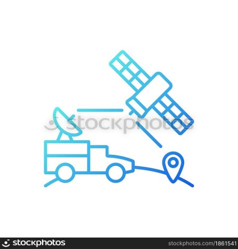 Military use of satellites gradient linear vector icon. Signal receiving dish satelite. Military communication. Thin line color symbol. Modern style pictogram. Vector isolated outline drawing. Military use of satellites gradient linear vector icon