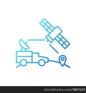 Military use of satellites gradient linear vector icon. Signal receiving dish satelite. Military communication. Thin line color symbol. Modern style pictogram. Vector isolated outline drawing. Military use of satellites gradient linear vector icon