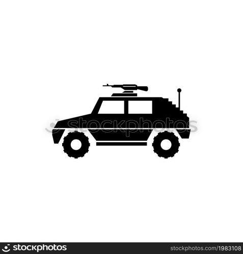 Military Vehicle Suv with Mounted Machine Gun. Flat Vector Icon illustration. Simple black symbol on white background. Military Vehicle Suv with Gun sign design template for web and mobile UI element. Military Vehicle Suv with Mounted Machine Gun. Flat Vector Icon illustration. Simple black symbol on white background. Military Vehicle Suv with Gun sign design template for web and mobile UI element.